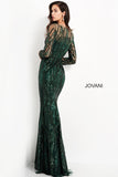 Jovani Mother of the Bride Jovani 03936 Dark Green Sheer Neck Embellished Mother of the Bride Dress