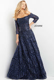 Jovani Mother of the Bride Jovani 06792 Navy Off the Shoulder A Line Evening Gown