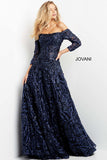 Jovani Mother of the Bride Jovani 06792 Navy Off the Shoulder A Line Evening Gown