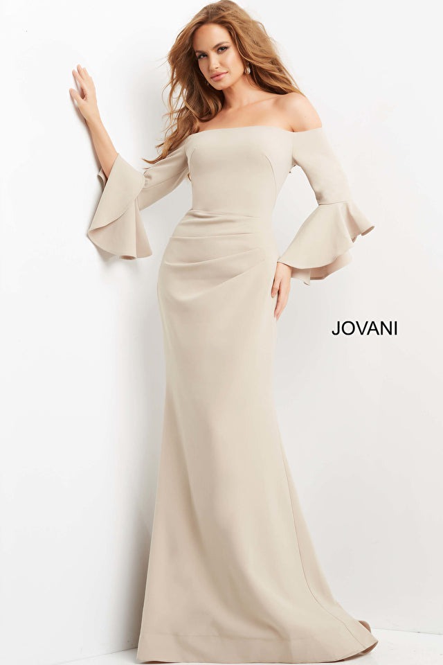 Jovani Mother of the Bride Jovani 07065  Off the Shoulder Bell Sleeve Dress