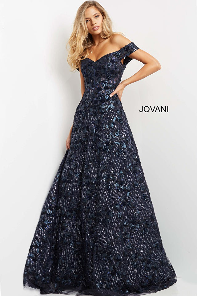 Jovani Mother of the Bride Jovani 07162 Navy Embellished A Line Evening Dress