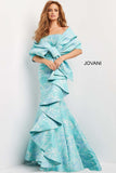 Jovani Mother of the Bride Jovani 08093 Blue Multi Ruffle Skirt Wrap Evening Gown