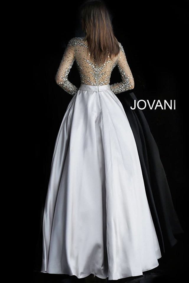 Jovani Mother of the Bride Jovani 46044 Navy Beaded Long Sleeve Ballgown