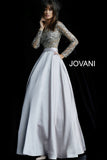 Jovani Mother of the Bride Jovani 46044 Navy Beaded Long Sleeve Ballgown