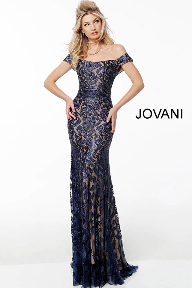 Jovani Mother of the Bride Jovani 49634 Light Blue Off the Shoulder Mother of the Bride Dress