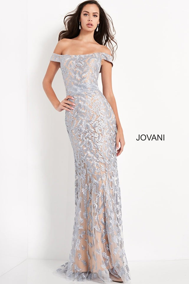 Jovani Mother of the Bride Jovani 49634 Light Blue Off the Shoulder Mother of the Bride Dress