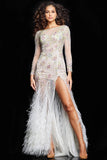 Jovani Pageant Dresses Jovani 06344 Off White Beaded Long Sleeves Pageant Dress