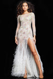 Jovani Pageant Dresses Jovani 06344 Off White Beaded Long Sleeves Pageant Dress