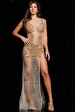 Jovani Pageant Dresses Jovani 22298 Nude Gold Beaded Illusion Dress