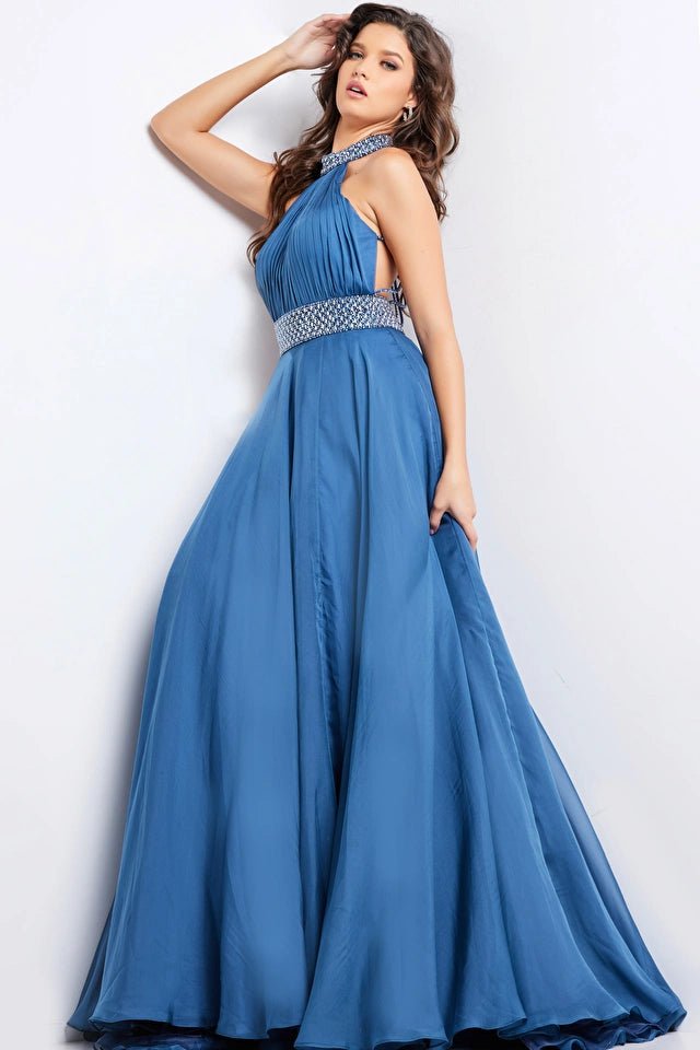 Jovani Pageant Dresses Jovani 36749 Navy Ruched Bodice Beaded Ballgown