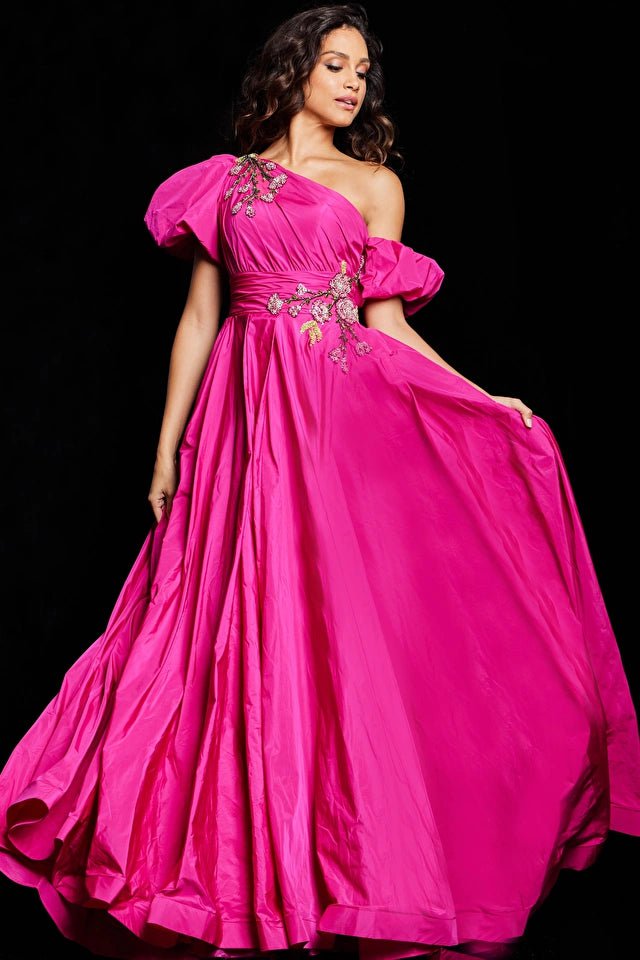 Jovani Pageant Dresses Jovani 36872 Fuchsia One Shoulder A Line Gown