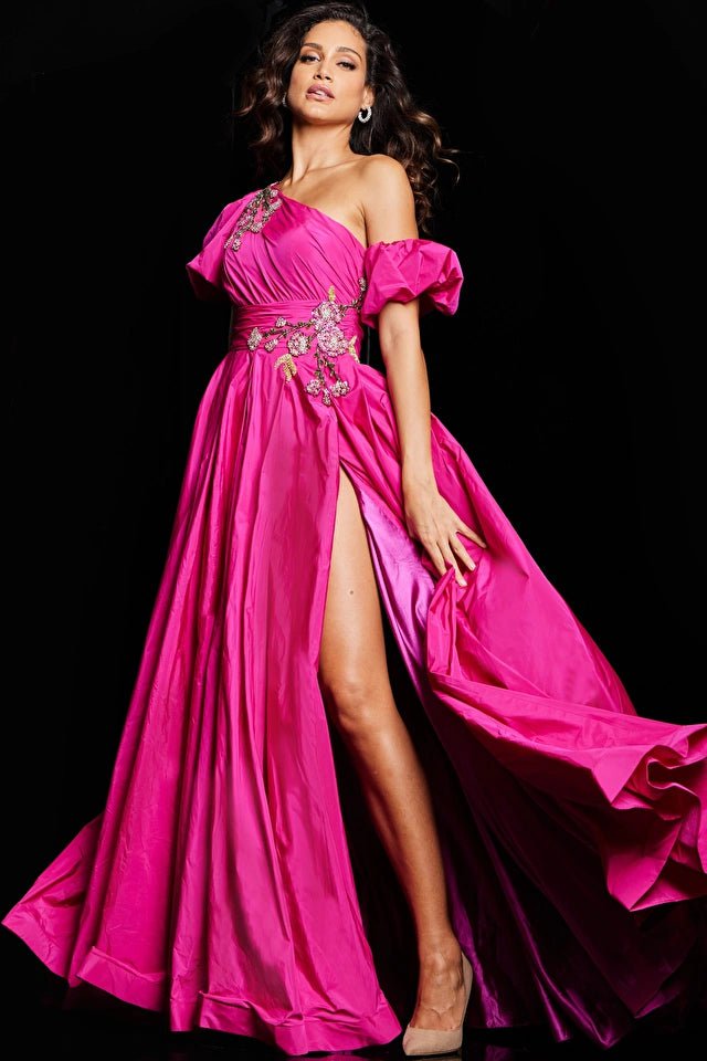 Jovani Pageant Dresses Jovani 36872 Fuchsia One Shoulder A Line Gown