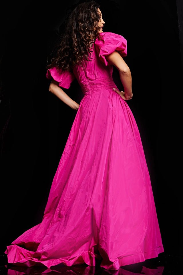 Jovani Pageant Dresses Jovani 36872 Fuchsia One Shoulder A Line Gown