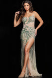Jovani Pageant Dresses Jovani 38815 Green and Nude Embellished Pageant Dress