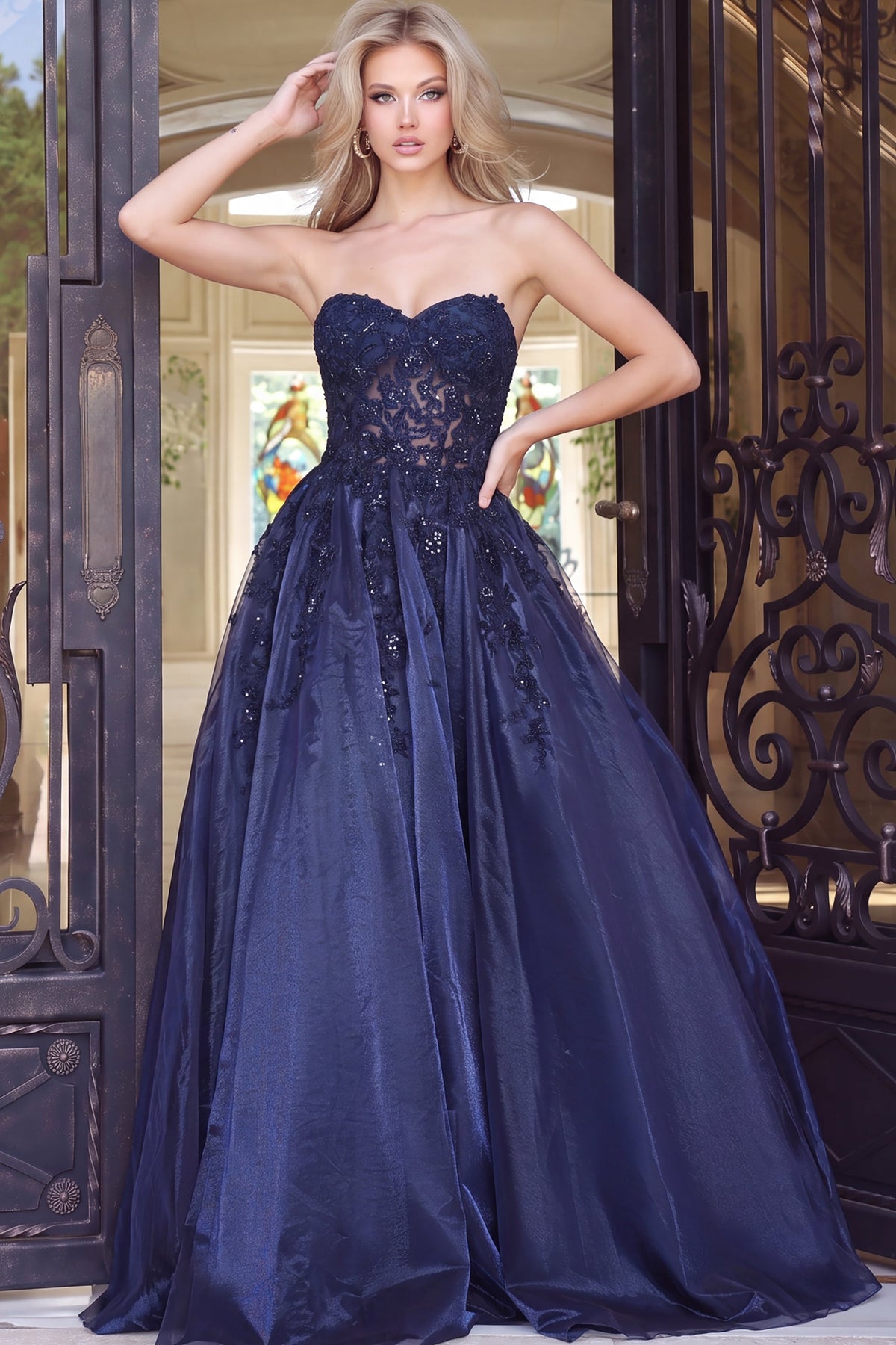 Jovani Prom Dress 00 / Aqua Jovani 00915 Embroidered Sweetheart Neckline Dress