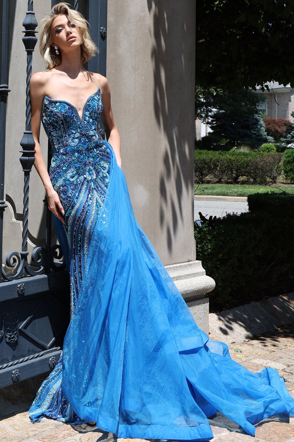 Jovani Prom Dress 00 / Fuchsia Jovani 50222 Strapless Beaded Bodice Gown With Flowing Tulle Skirt