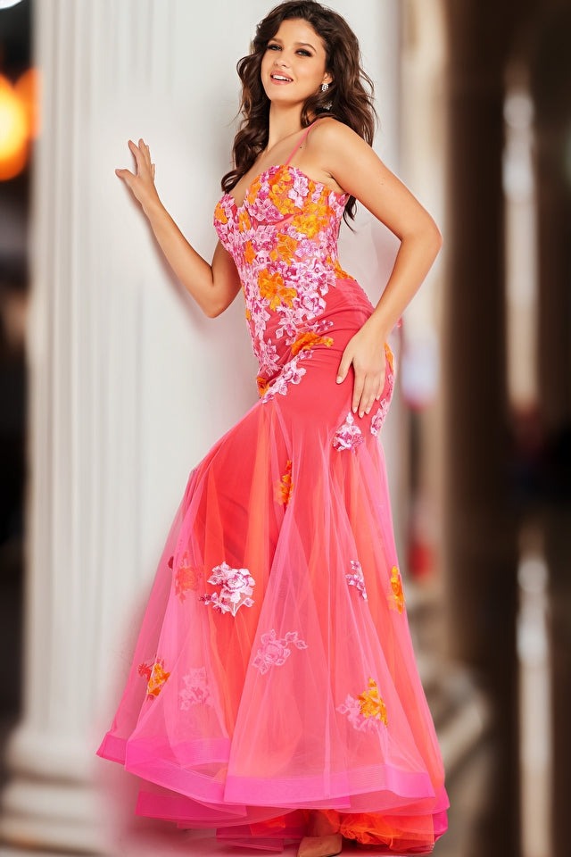 Jovani Prom Dress 00 / NAVY/MULTI PINK MULTI Jovani 36843 dress