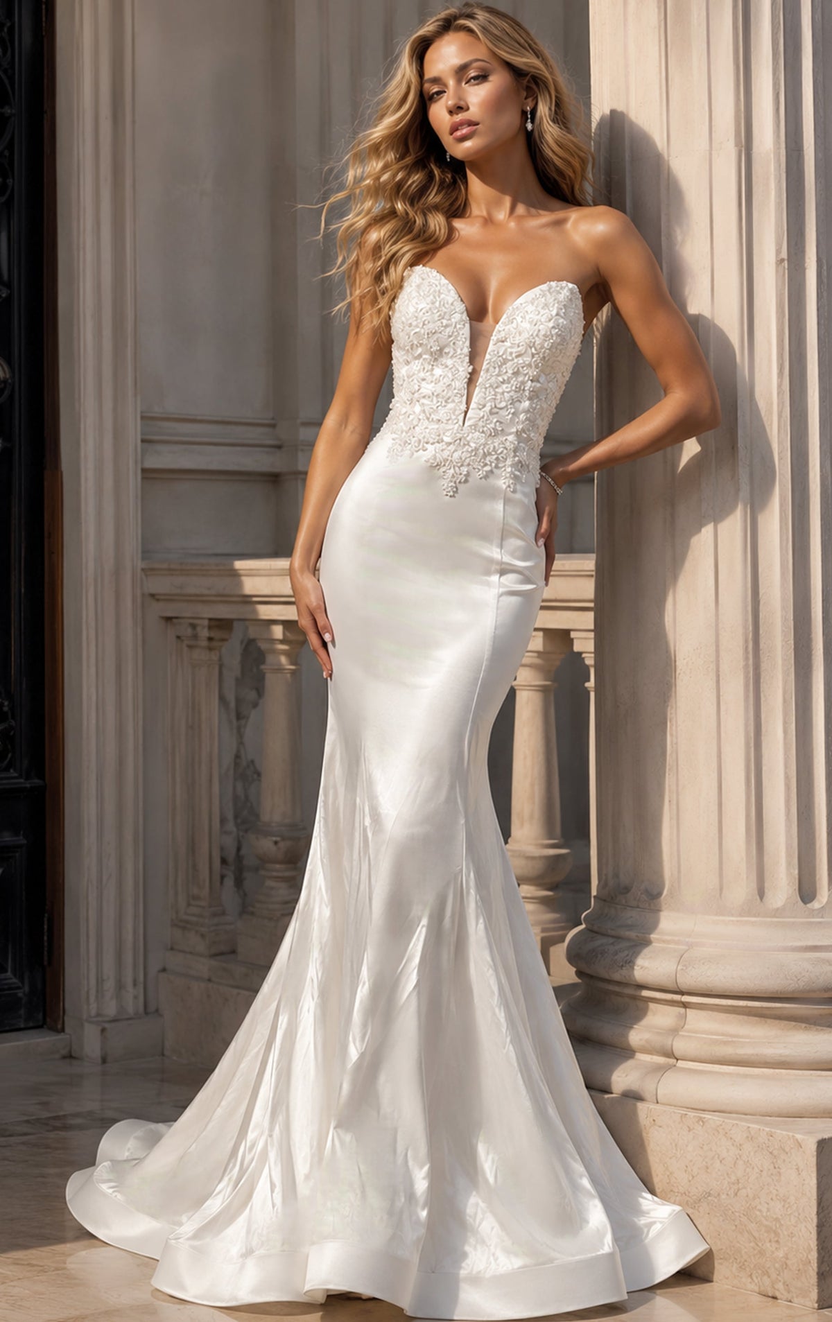 Jovani Prom Dress Ivory Strapless Floral Applique Mermaid Gown - Jovani 51689