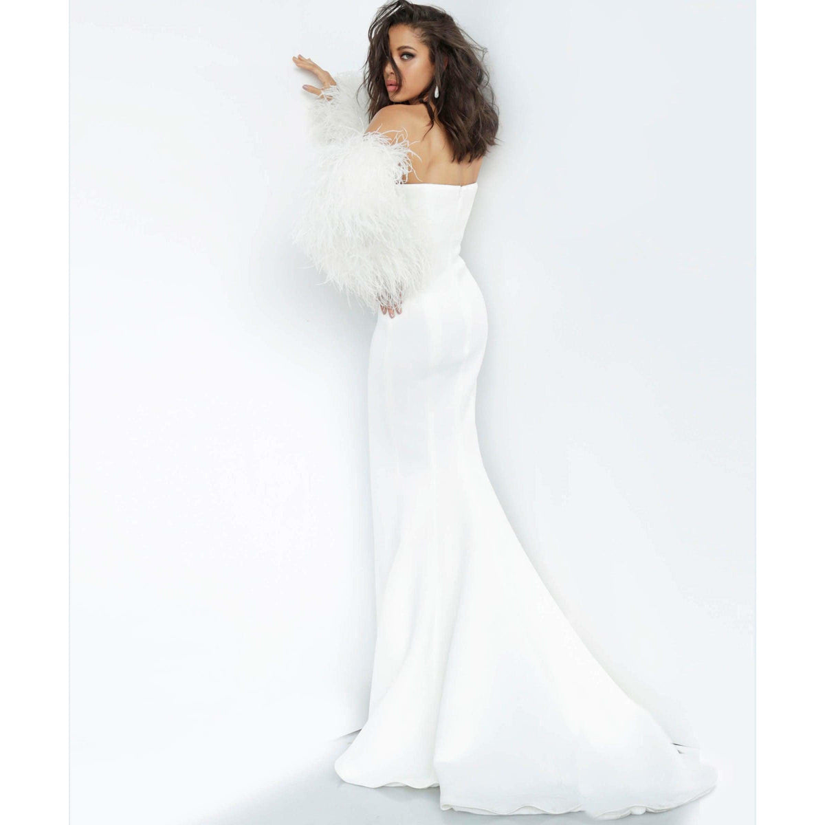 Jovani Prom Dress Jovani 1226 Strapless Fur Sleeves Jovani Gown