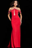 Jovani Prom Dress Jovani 24611 Red Off the Shoulder Fitted Dress