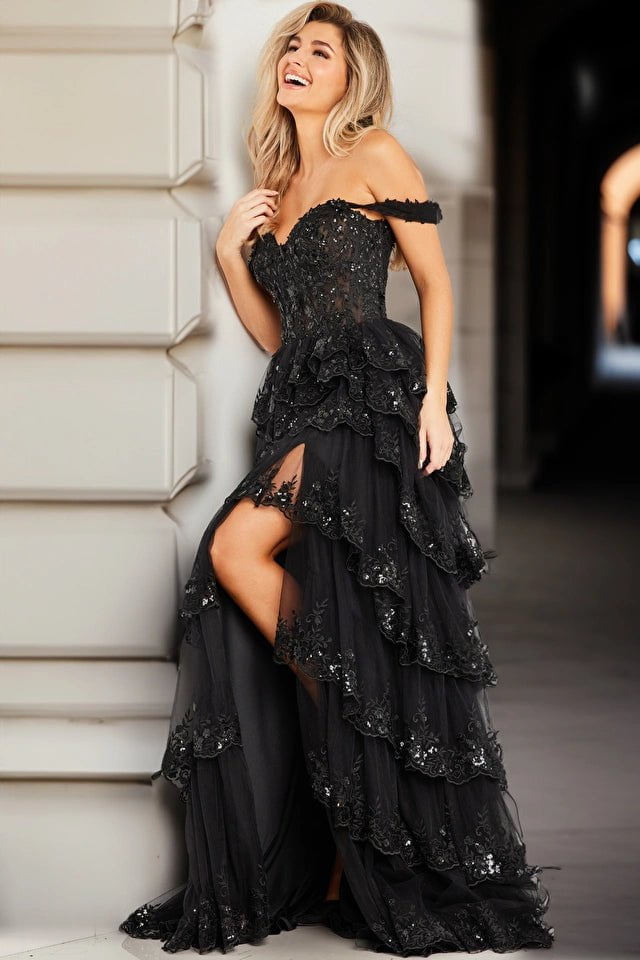 Jovani Prom Dress Jovani 36687 Black Off the Shoulder Prom Dress