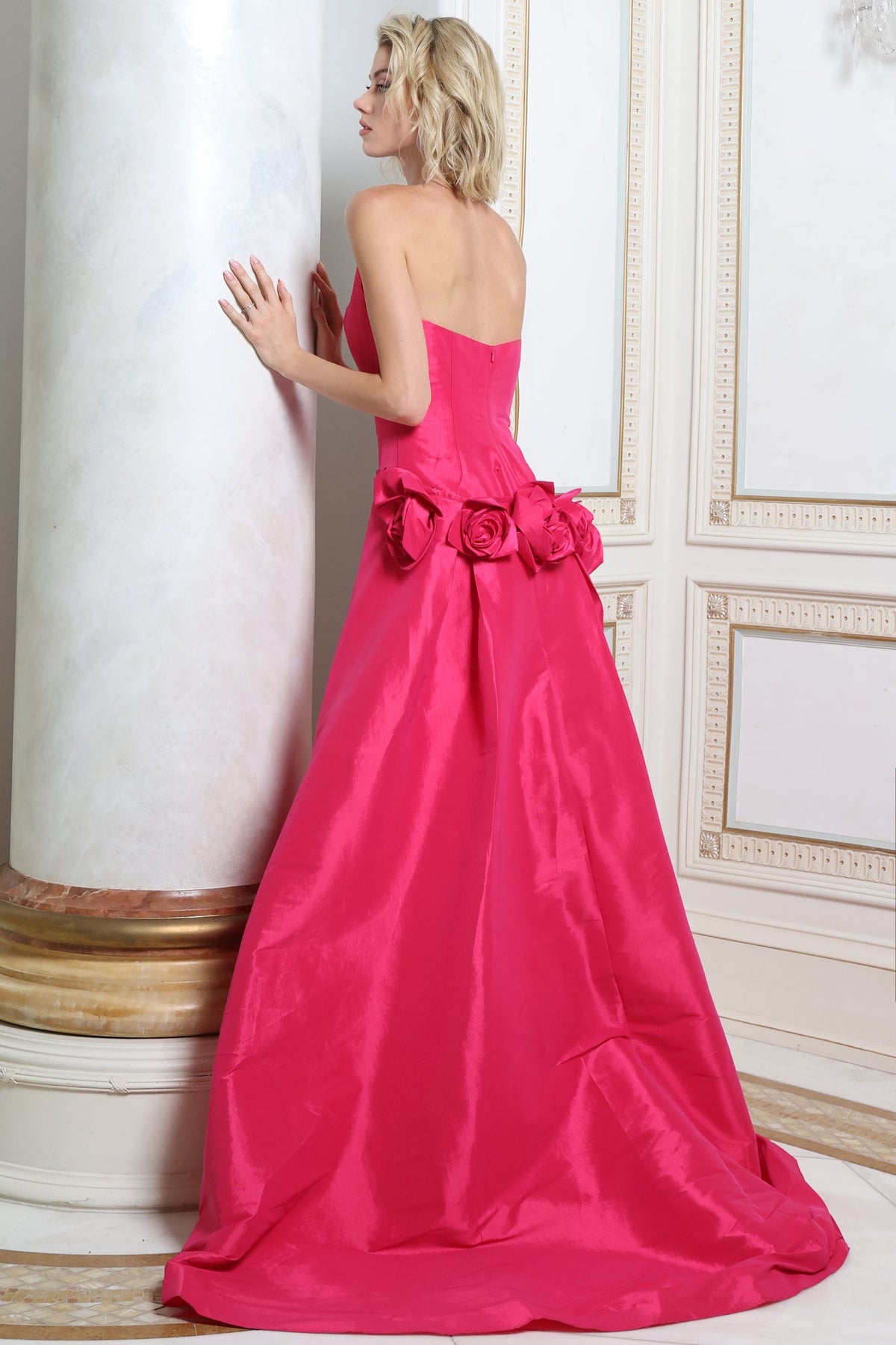 Jovani Prom Dress Jovani 49624 Strapless Rosette Satin A Line Gown With Overskirt