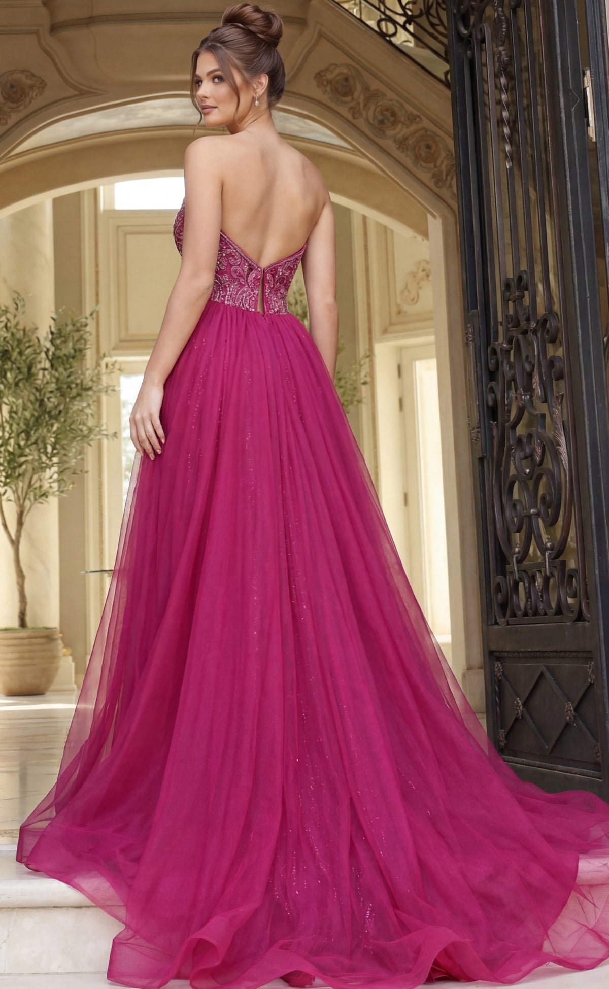 Jovani Prom Dress Jovani 50222 Strapless Beaded Bodice Gown With Flowing Tulle Skirt