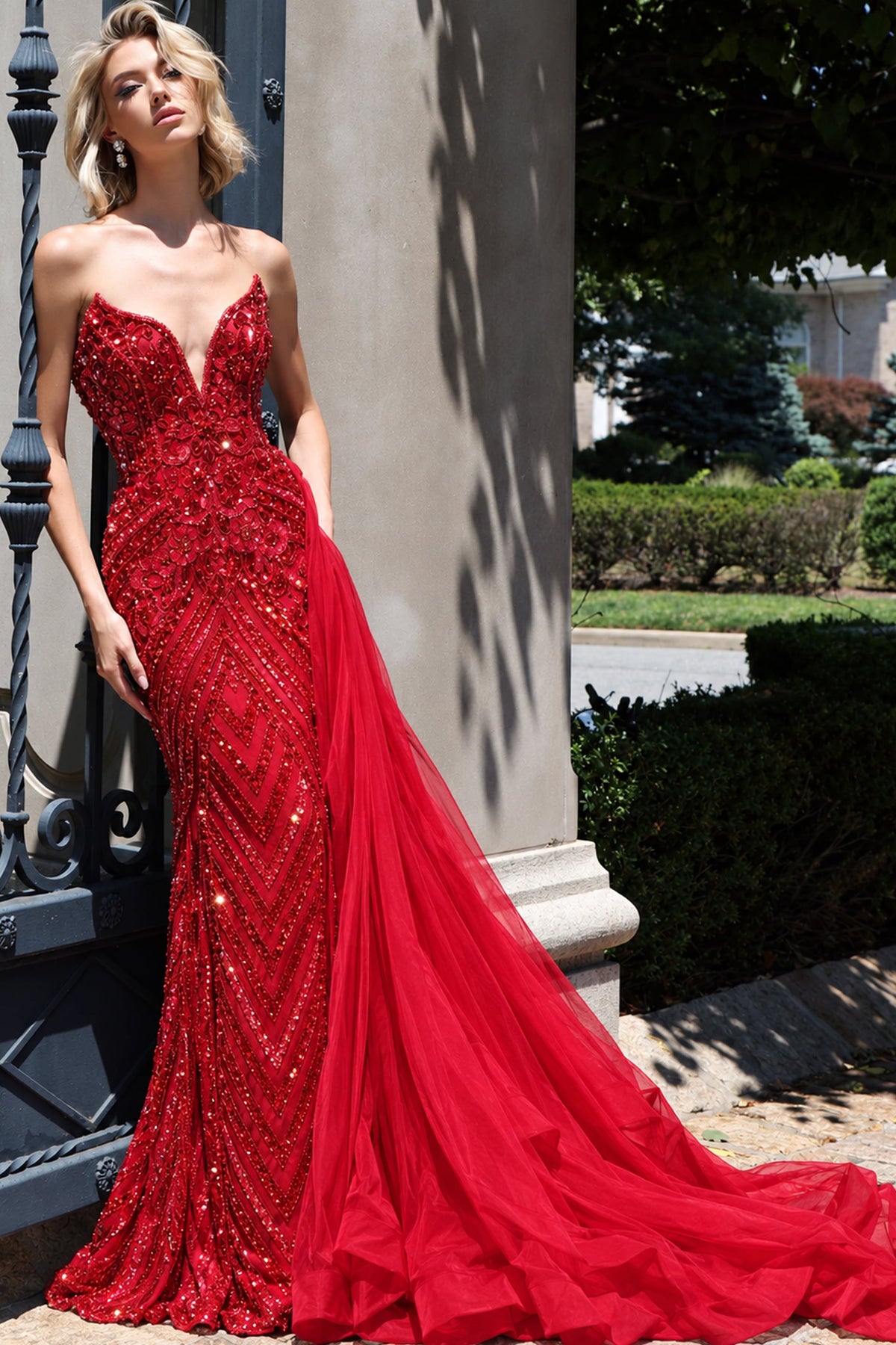 Jovani Prom Dress Jovani 50222 Strapless Beaded Bodice Gown With Flowing Tulle Skirt