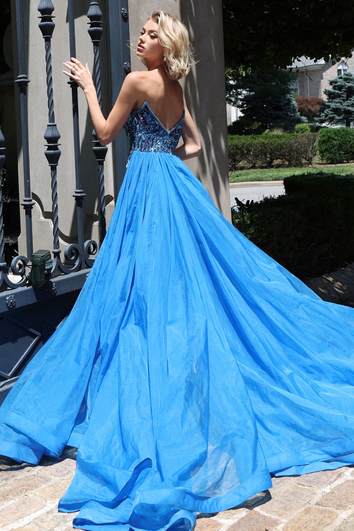 Jovani Prom Dress Jovani 50222 Strapless Beaded Bodice Gown With Flowing Tulle Skirt