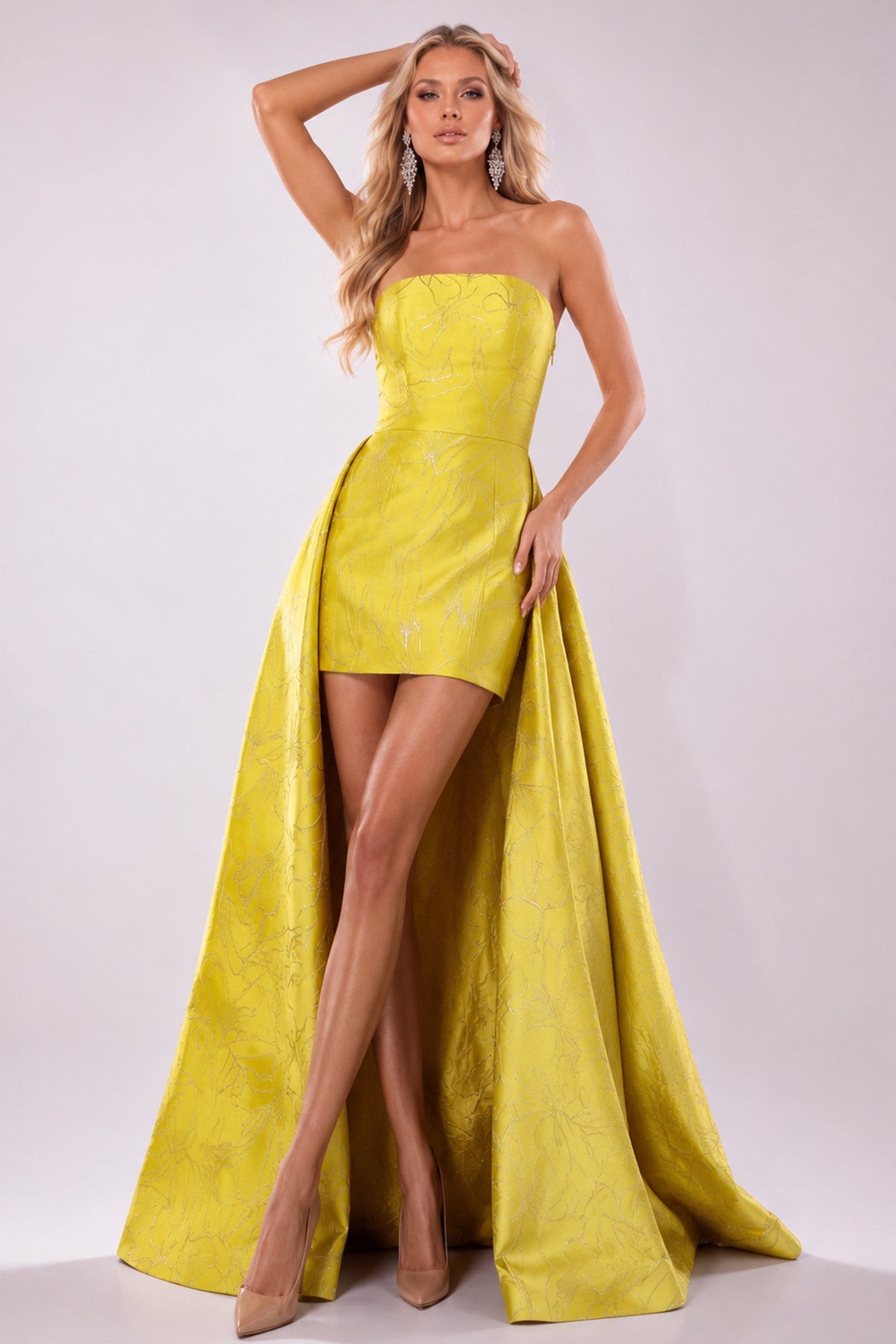 Jovani Prom Dress Jovani 51693 Strapless Brocade Corset Mini Dress With Full Skirt