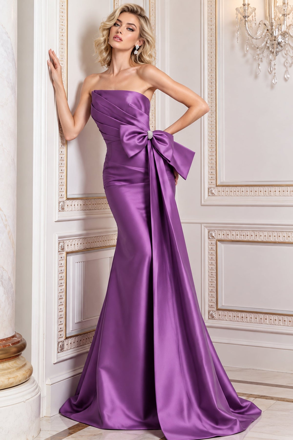 Jovani Prom Dress Jovani 52374 Strapless Oversized Bow Satin Trumpet Gown