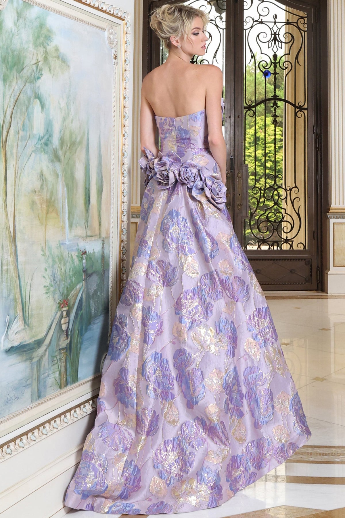 Jovani Prom Dress Jovani 52774 Strapless Floral Brocade Overskirt Mermaid Gown