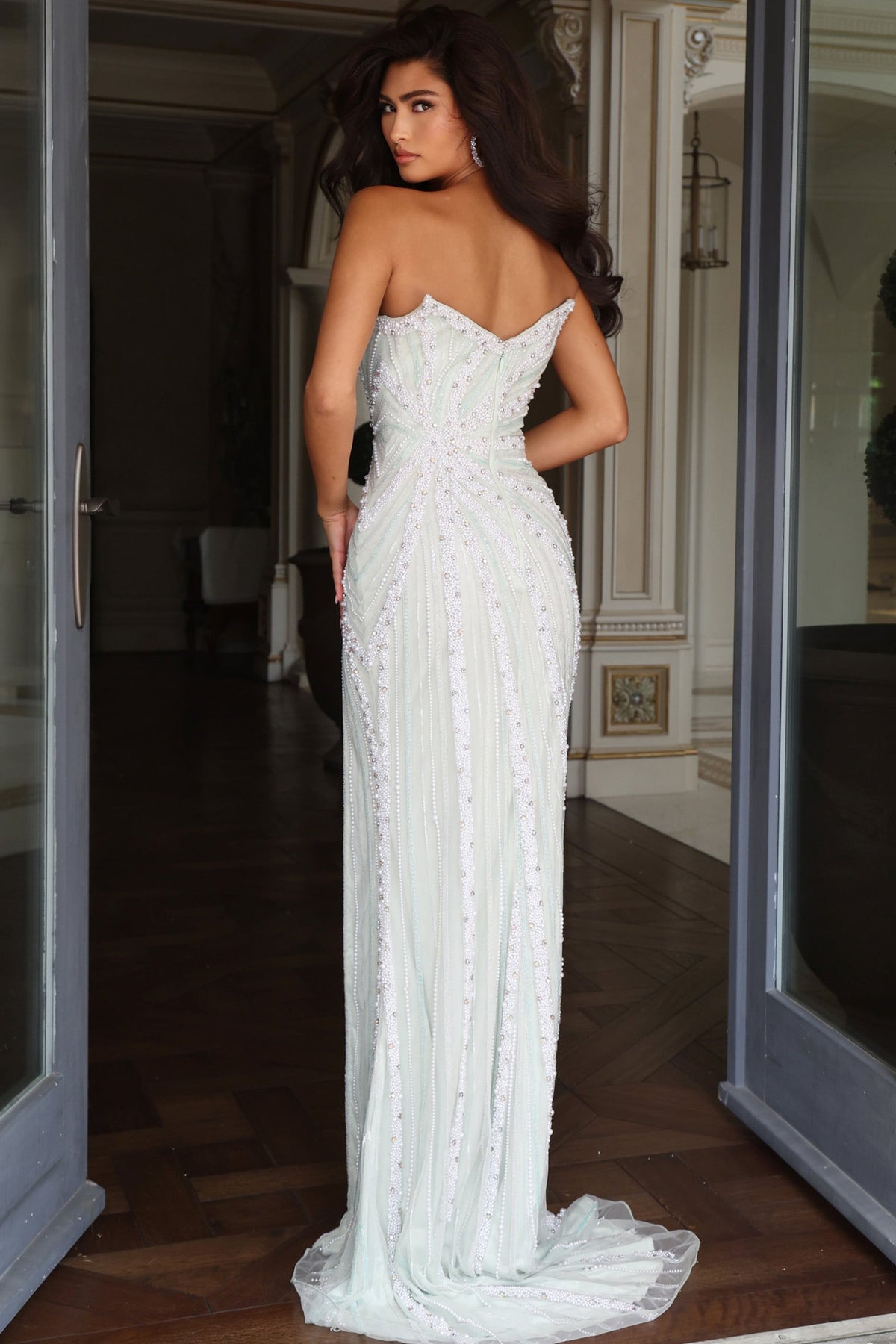 Jovani Prom Dress Jovani 54075 Strapless Sweetheart Beaded Ruched Slit Mermaid Gown