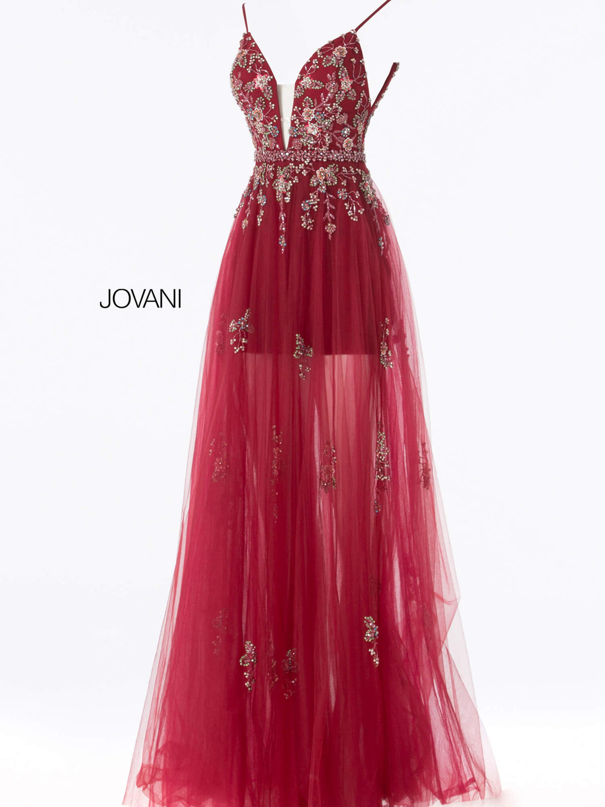 Jovani Prom Dress Jovani 55621 Charcoal Spaghetti Straps Plunging Neckline Dress