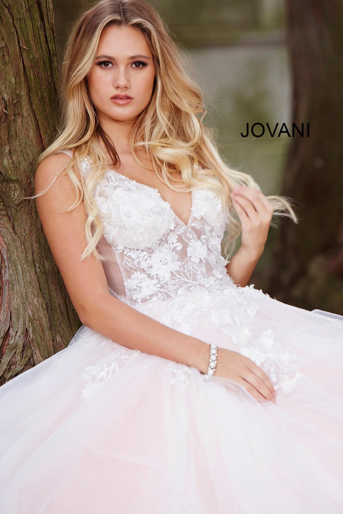 Jovani Prom Dress Jovani 55634 Red Floral Appliques Dress