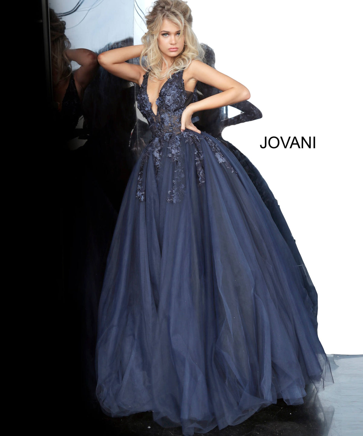 Jovani Prom Dress Jovani 55634 Red Floral Appliques Dress