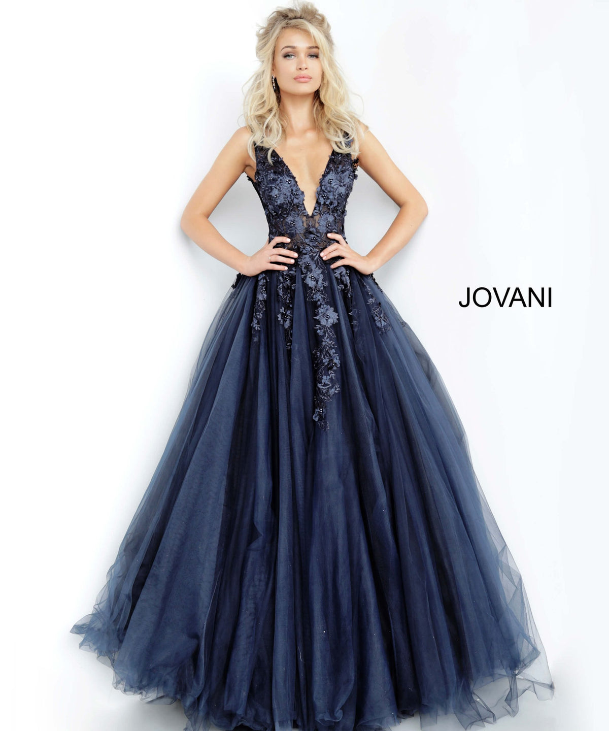 Jovani Prom Dress Jovani 55634 Red Floral Appliques Dress