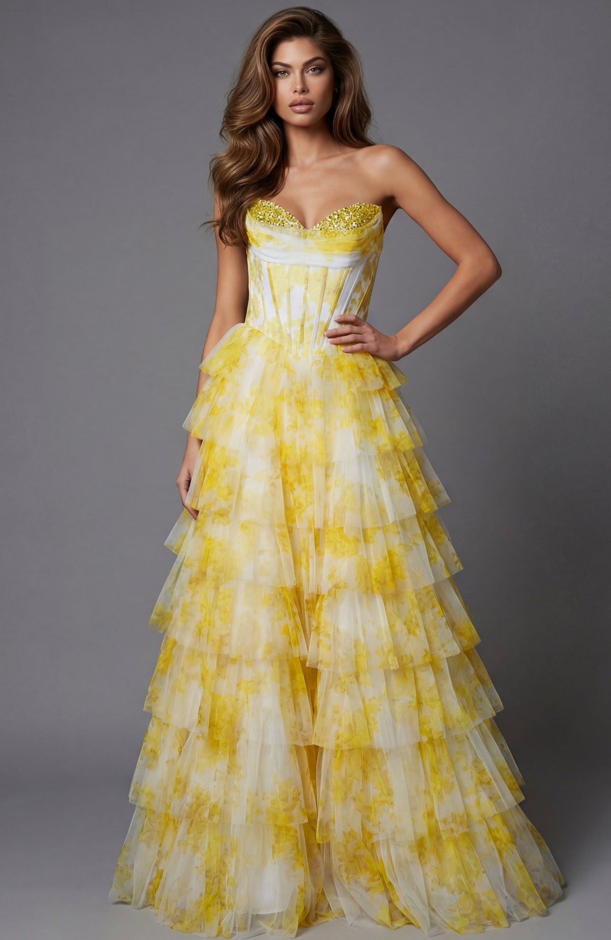 Jovani Prom Dress Lavender Floral Tiered Corset Prom Dress - Jovani 47440