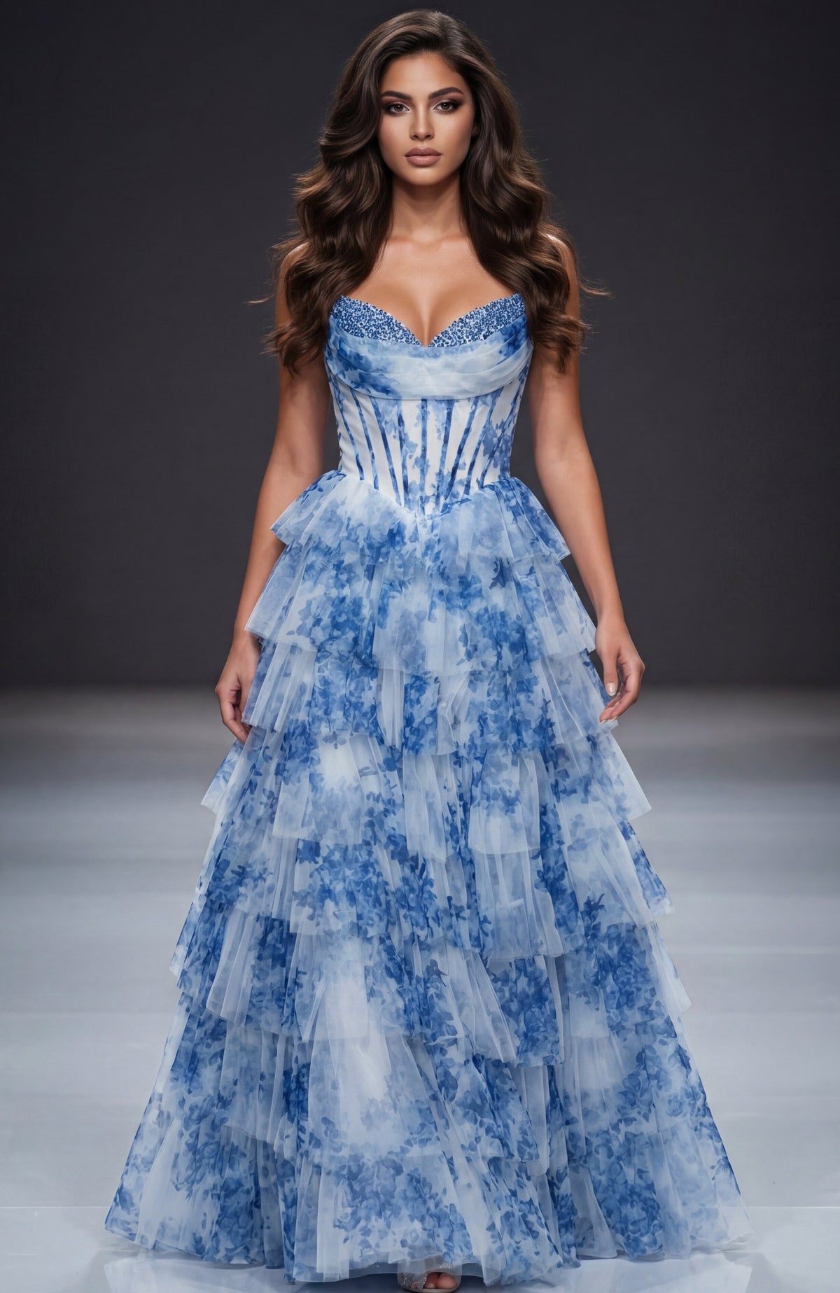 Jovani Prom Dress Lavender Floral Tiered Corset Prom Dress - Jovani 47440