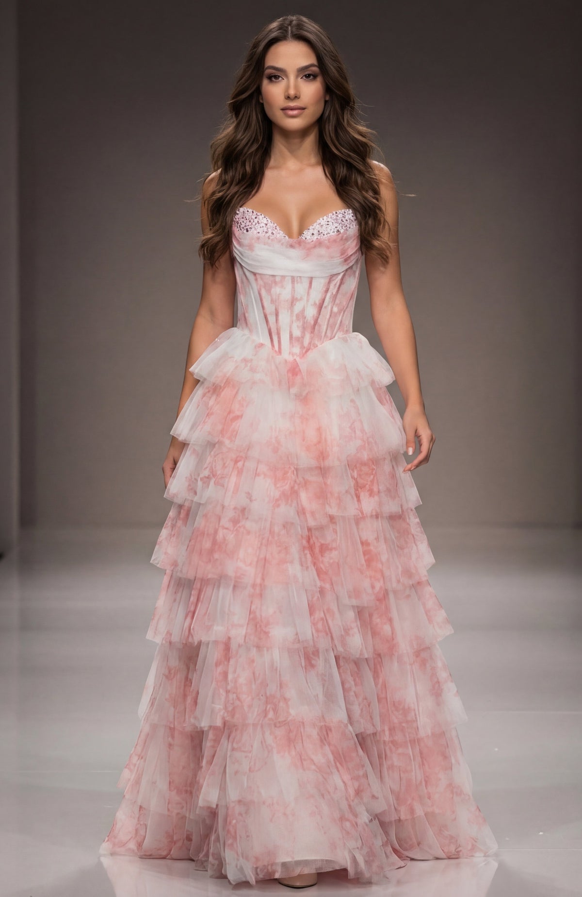 Jovani Prom Dress Lavender Floral Tiered Corset Prom Dress - Jovani 47440