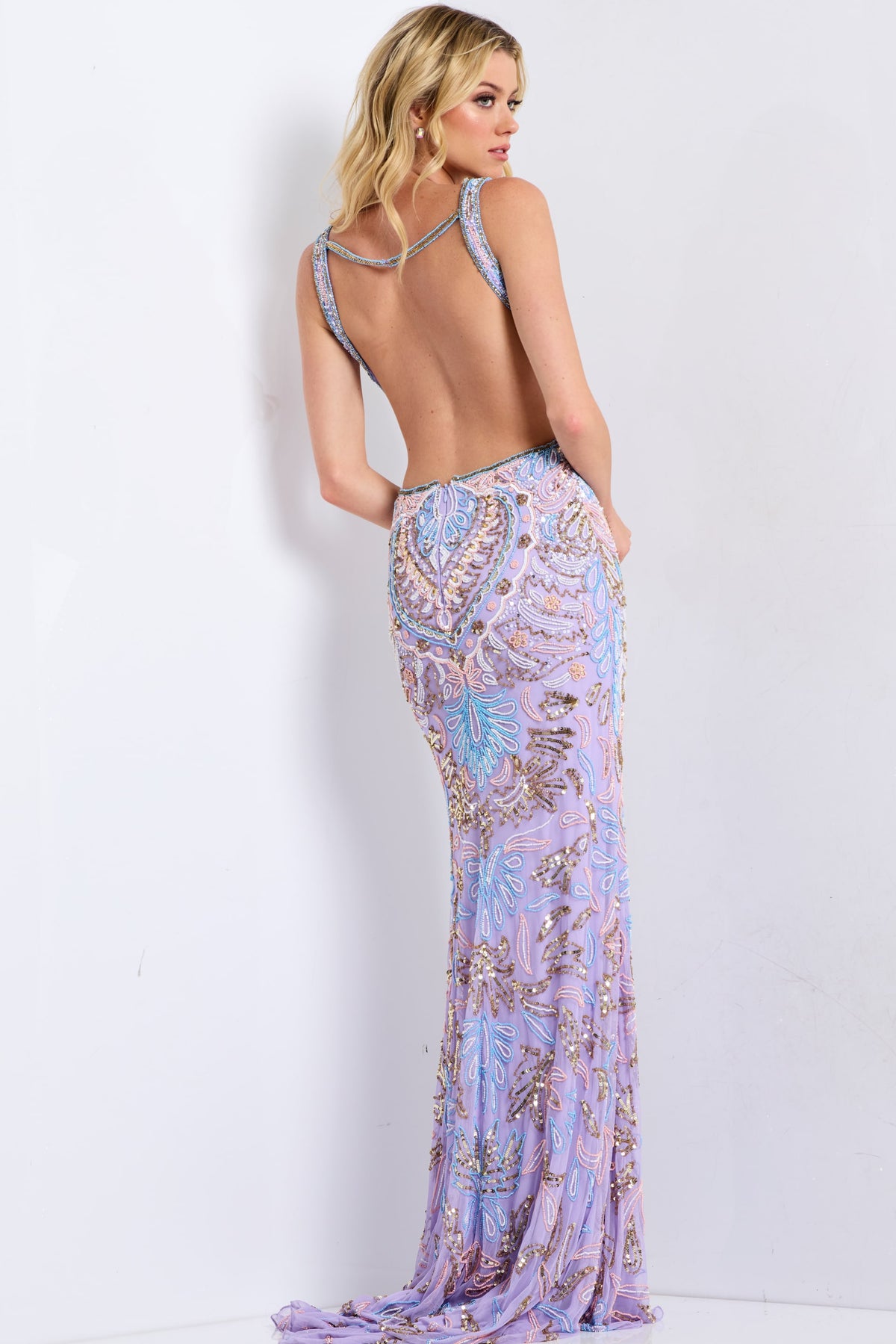 Jovani Prom Dress Plunging V-Neck Gown with Intricate Embroidery and High Slit - Jovani 45533