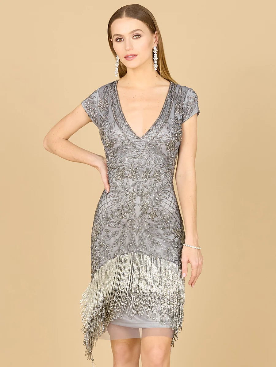 Lara Design Dress LARA 29171 - BEADED FRINGE SHORT COCKTAIL DRESS
