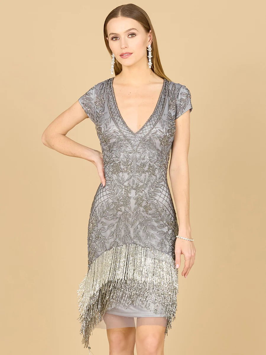 beaded fringe cocktail dress