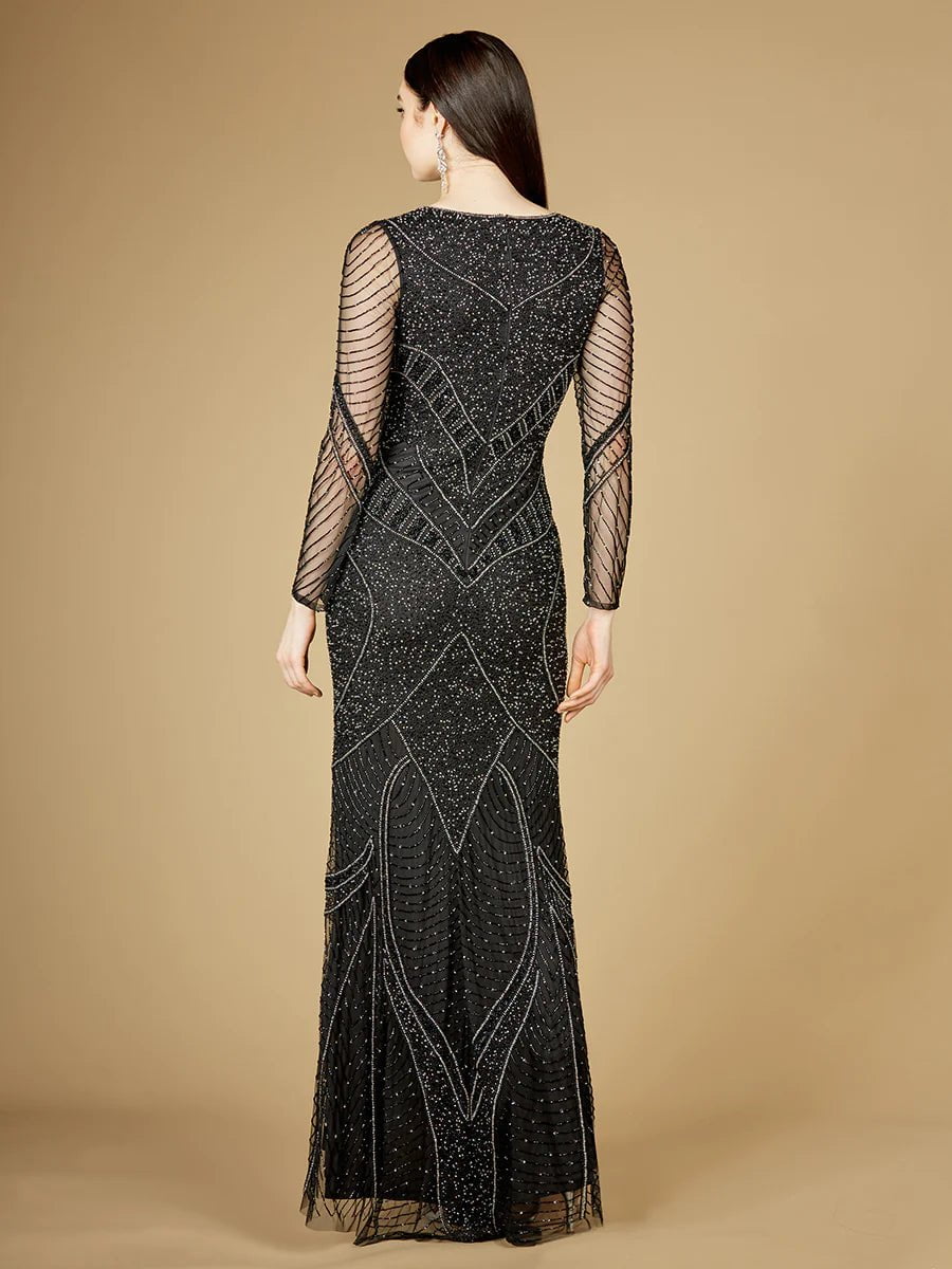 Lara Design Dress Lara 29173 - Long Sleeve Beaded Dresses With Sheer Sleeves