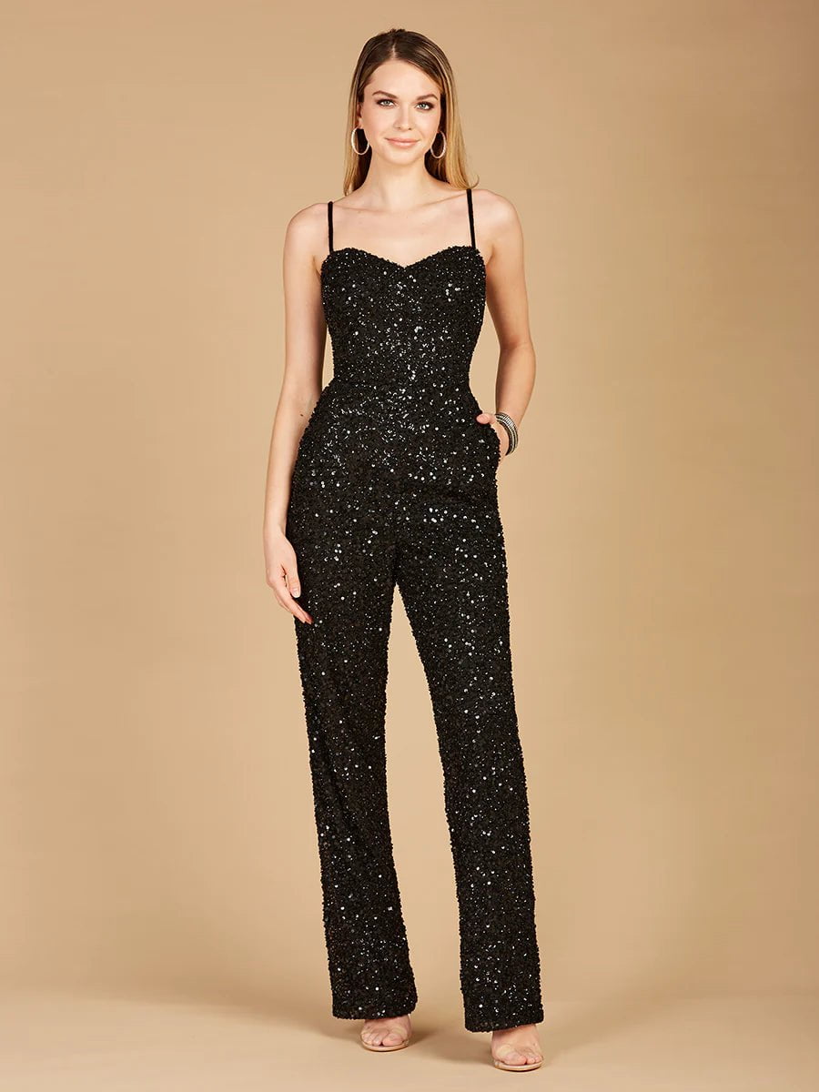 Lara Design Dress Lara 29204 - Beaded Spaghetti Strap Jumpsuit