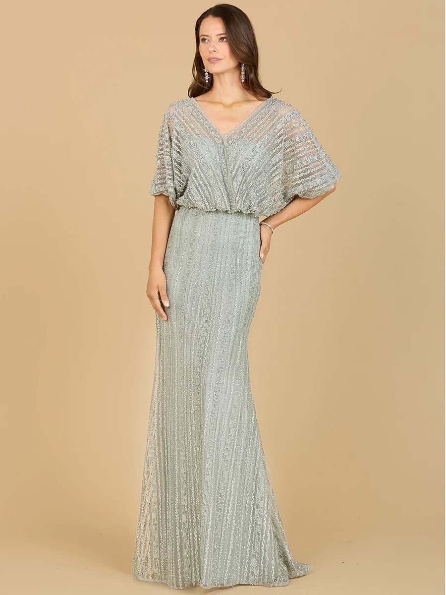 Lara Design Dress Lara 29207 - Cape Sleeve V-neck Gown With Geometric Beading