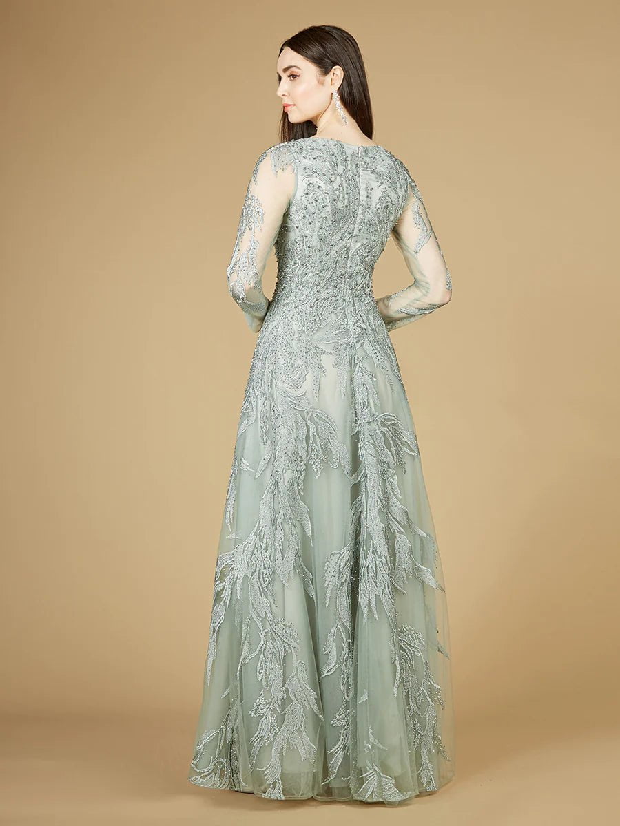 Lara Design Dress Lara 29209 - Long Sleeve Lace Ballgown With V-neck