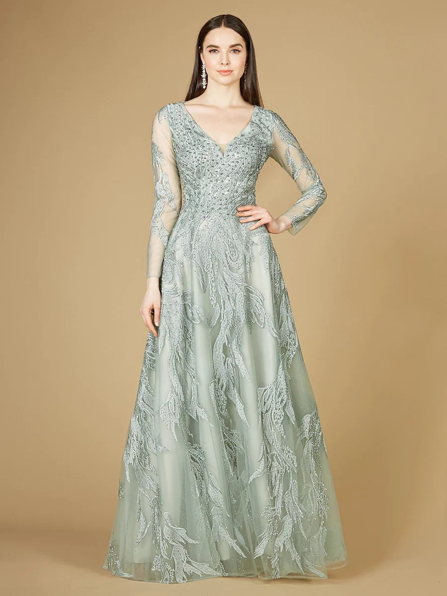 Lara Design Dress Lara 29209 - Long Sleeve Lace Ballgown With V-neck