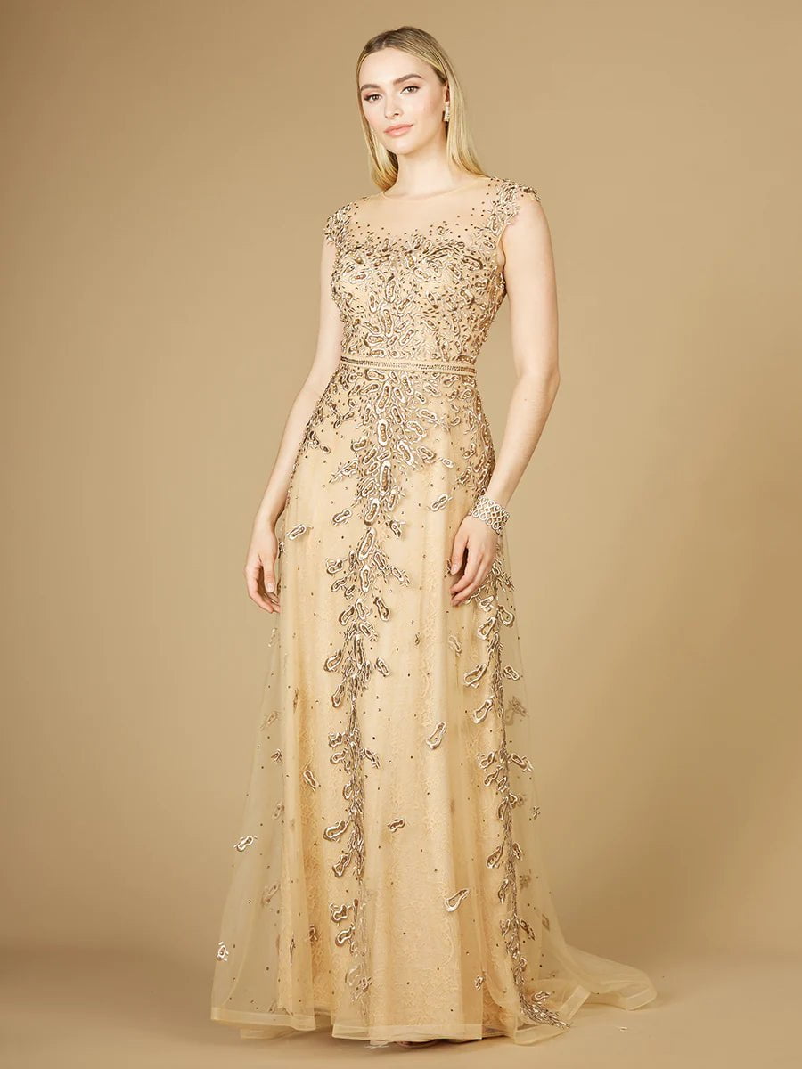 Lara Design Dress LARA 29250 - INSPIRED LACE GOWN WITH CAP SLEEVES