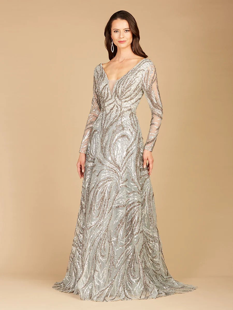 Lara Design Dress Lara 29298 - Long Sleeve V-neck Ball Gown Dress